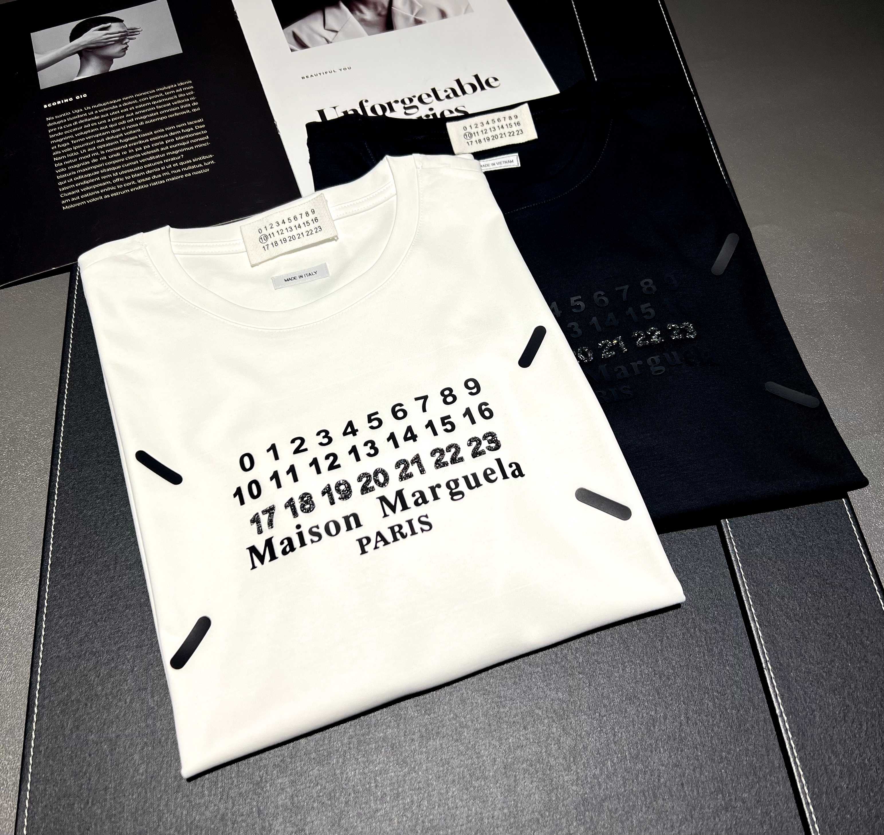 Camiseta de manga corta de algodón mercerizado de 200g para primavera/verano 2026, logo: Margiela, técnica: silicona co…
