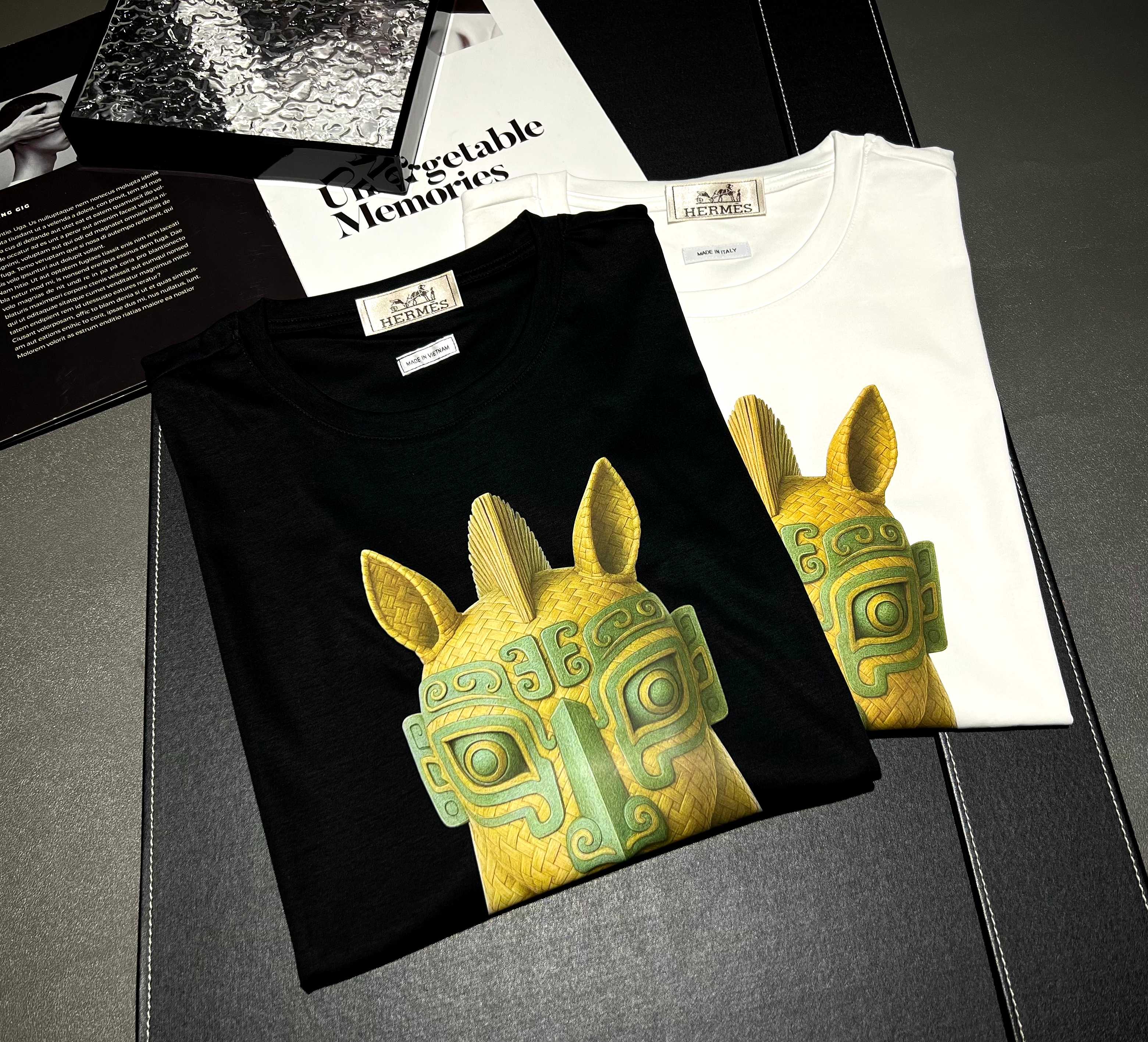 Camiseta de manga corta de algodón mercerizado de 200 g, nueva primavera/verano 2026, logo: HERMES, técnica: estampado …