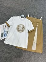 Louis Vuitton Clothing Skirts T-Shirt Embroidery Summer Collection Short Sleeve