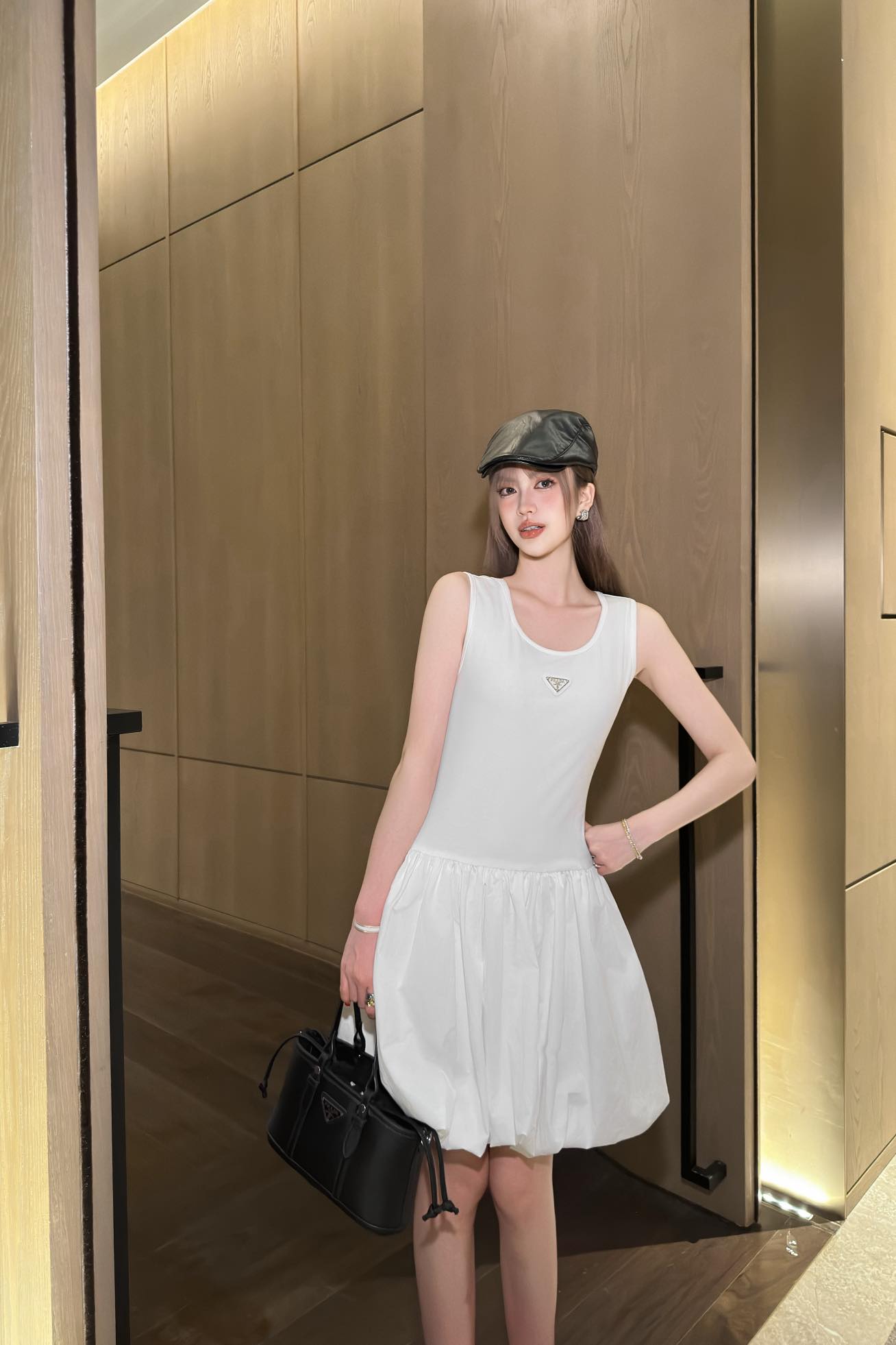 Prada Sleeveless Mini Dress with Triangle Logo & Bubble Skirt - Elegant Style 7 i1747047481890 5266 0 6