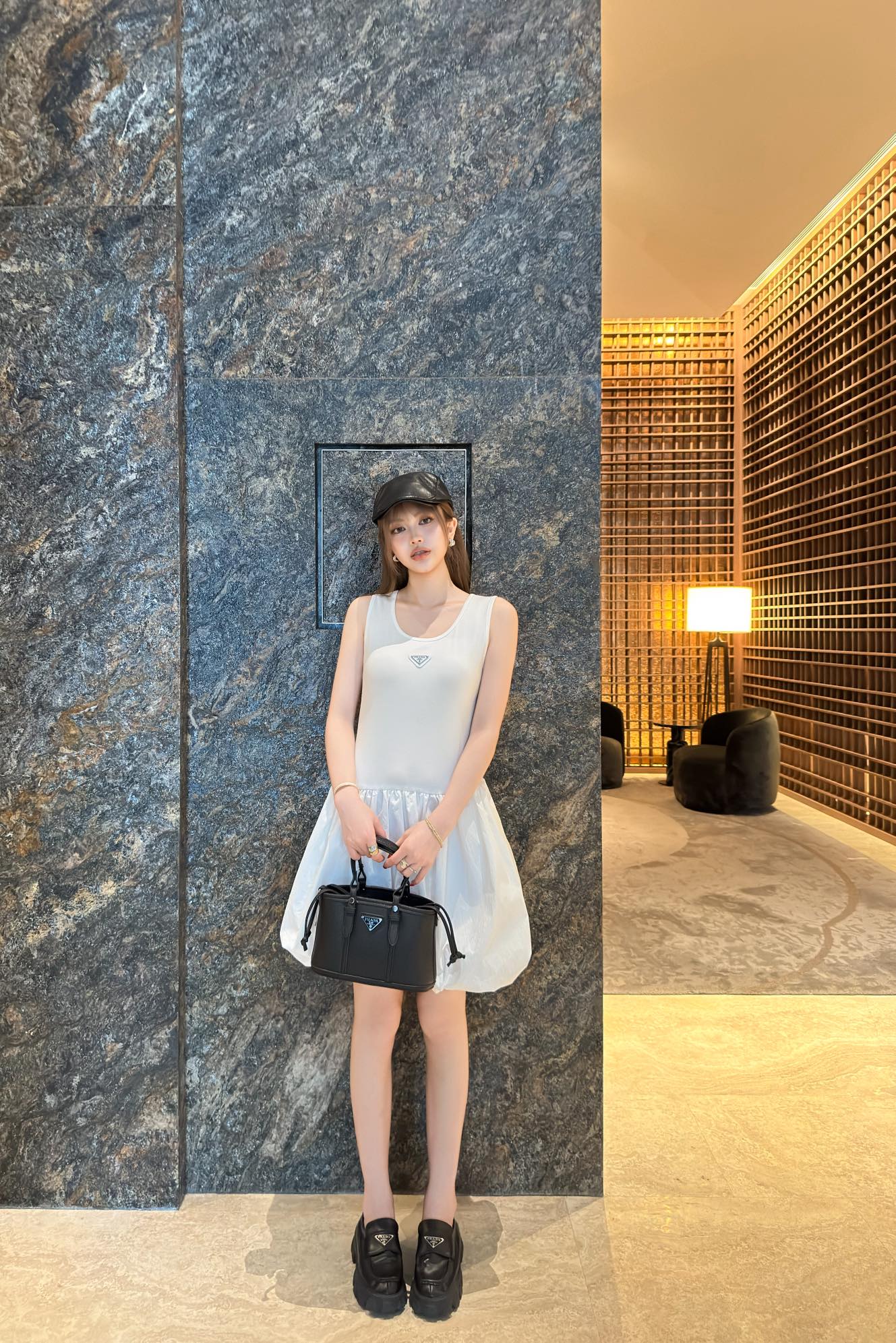 Prada Sleeveless Mini Dress with Triangle Logo & Bubble Skirt - Elegant Style 2 i1747047481890 6336 0 1