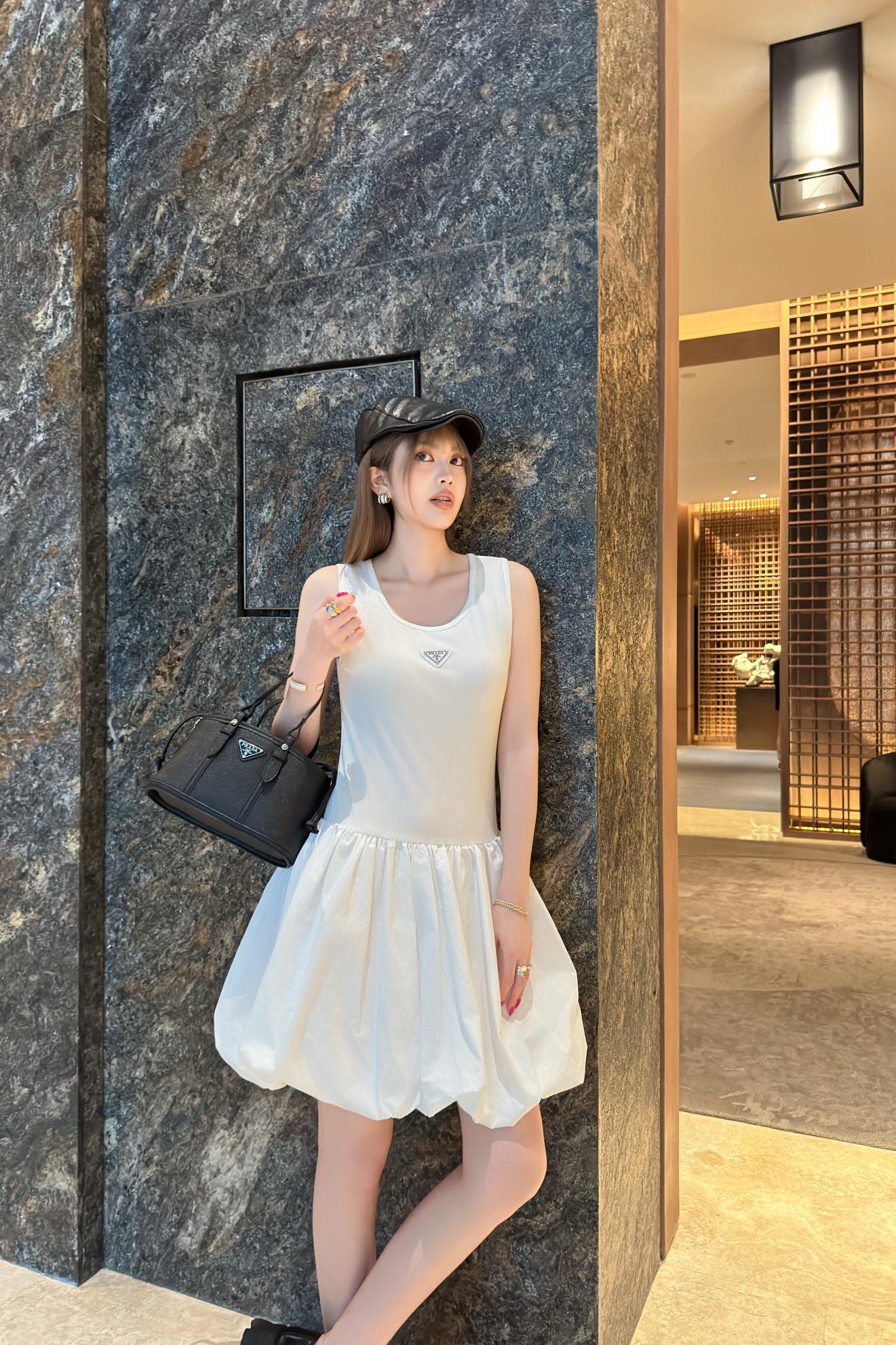 Prada Sleeveless Mini Dress with Triangle Logo & Bubble Skirt - Elegant Style 1 i1747047481890 9184 0 0