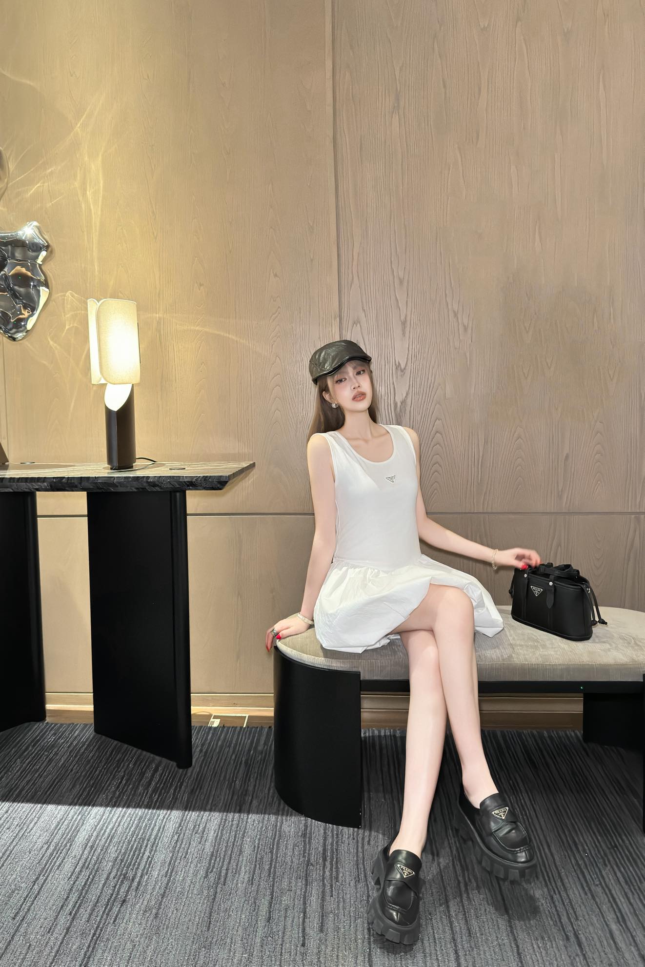 Prada Sleeveless Mini Dress with Triangle Logo & Bubble Skirt - Elegant Style 8 i1747047481890 95 0 7