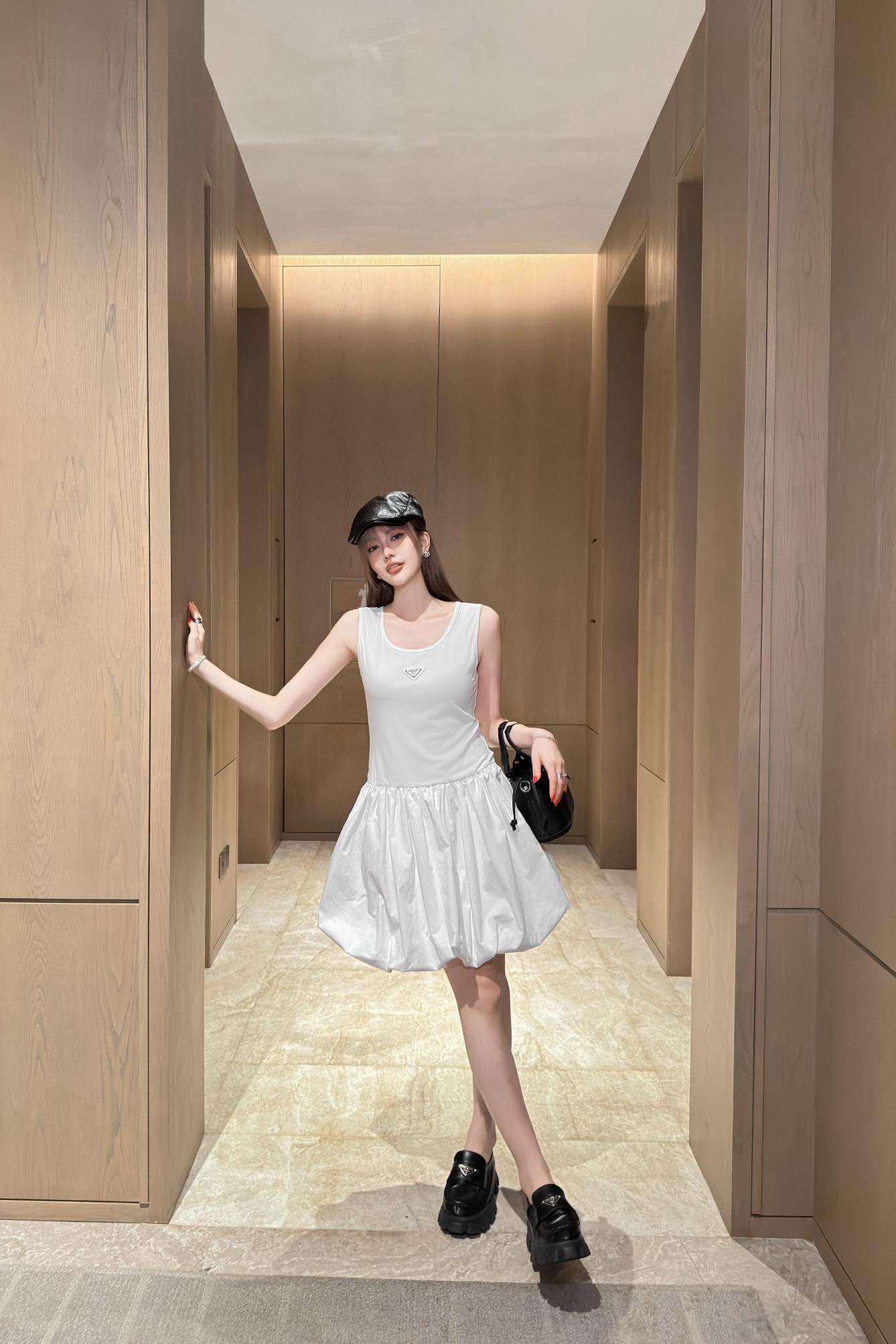 Prada Sleeveless Mini Dress with Triangle Logo & Bubble Skirt - Elegant Style 6 i1747047482367 6387 0 5