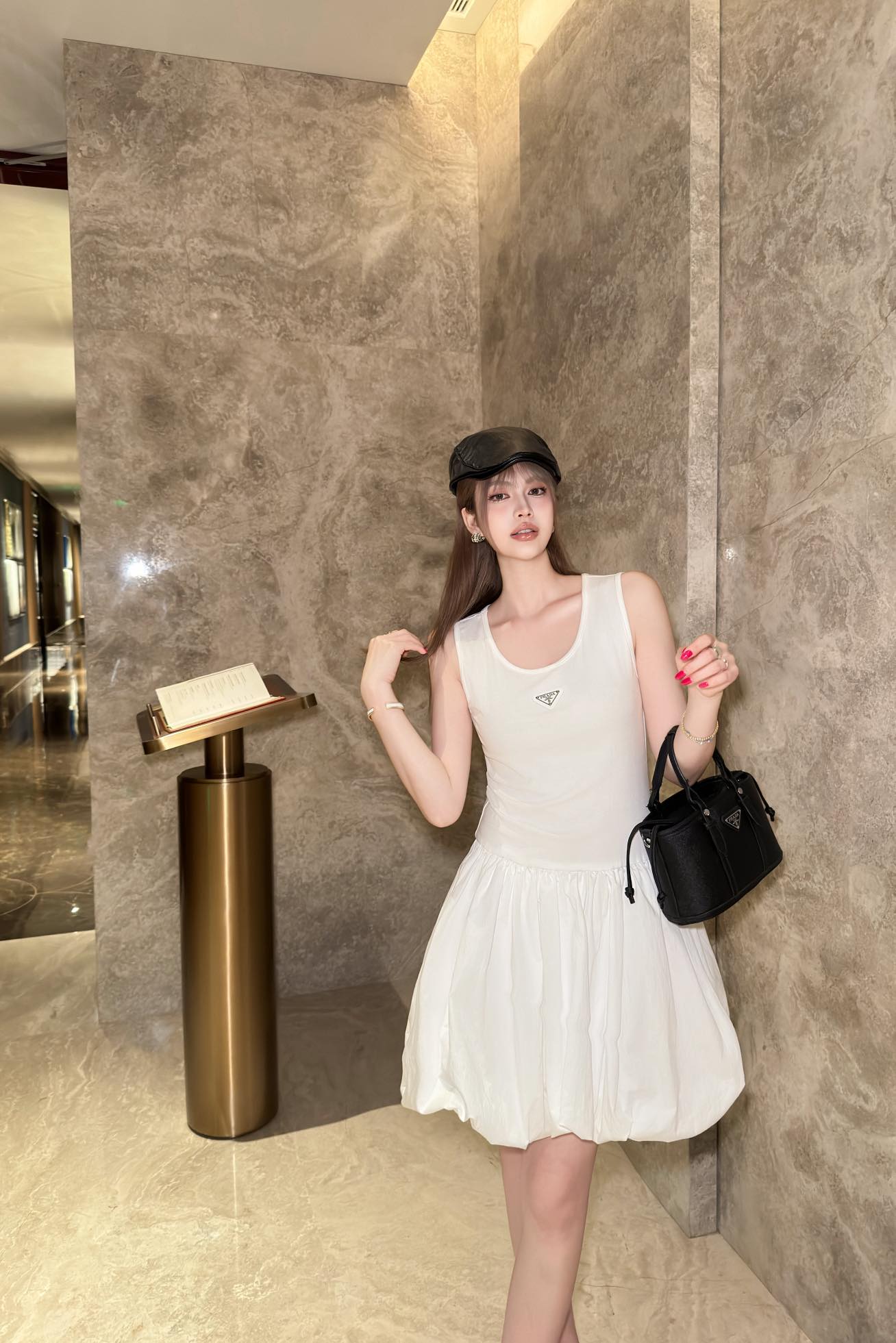 Prada Sleeveless Mini Dress with Triangle Logo & Bubble Skirt - Elegant Style 5 i1747047482368 5381 0 4