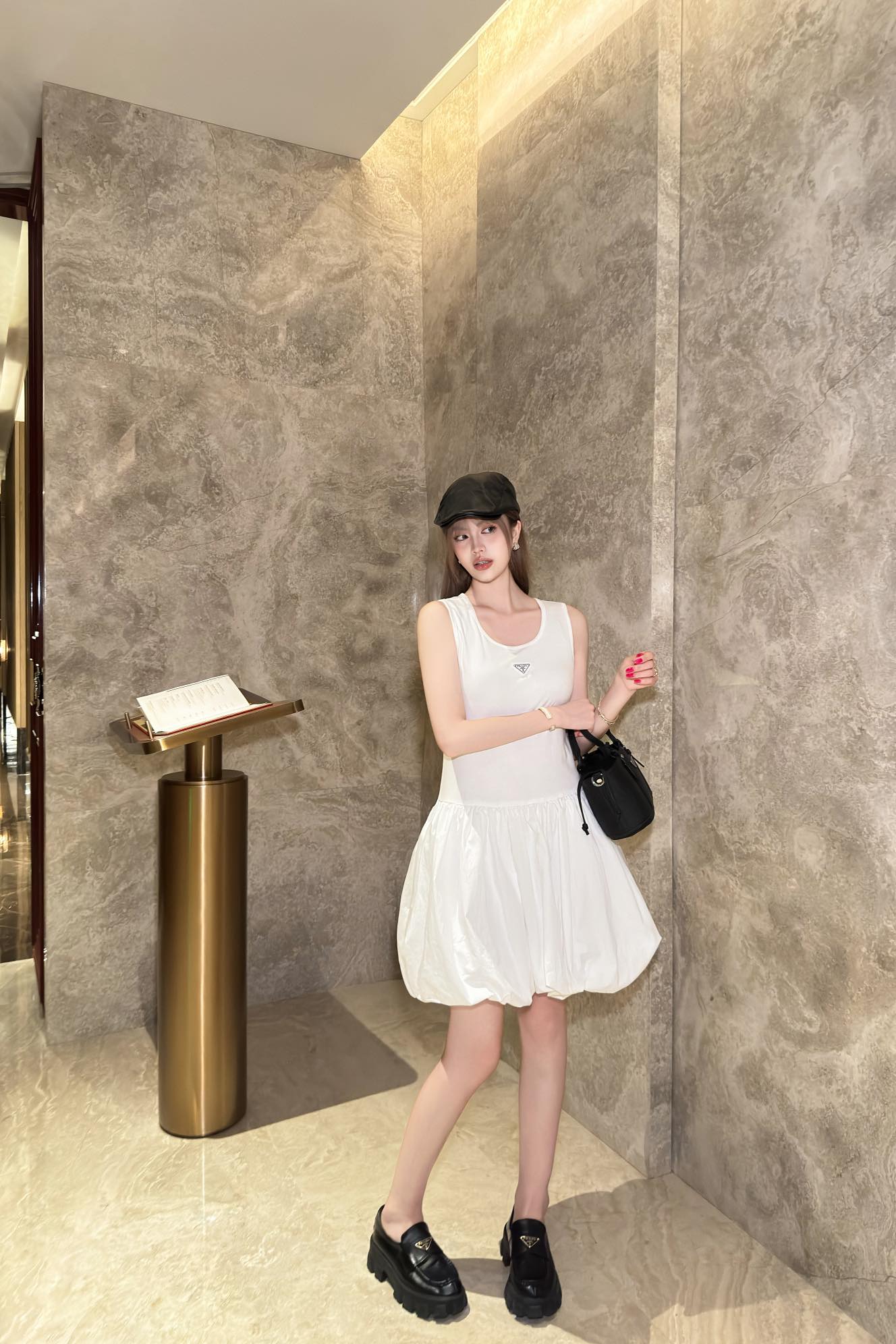 Prada Sleeveless Mini Dress with Triangle Logo & Bubble Skirt - Elegant Style 4 i1747047482368 6467 0 3