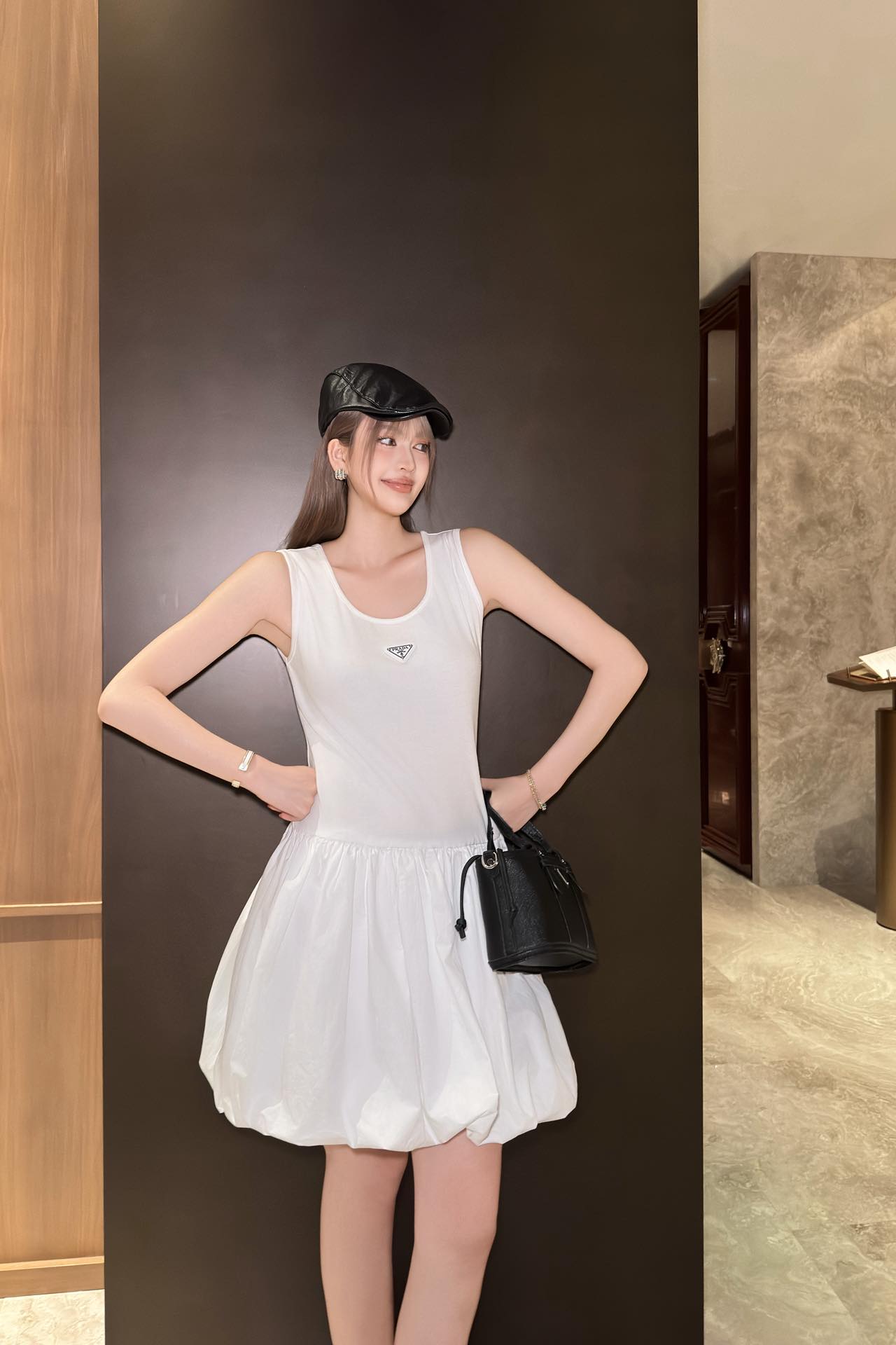 Prada Sleeveless Mini Dress with Triangle Logo & Bubble Skirt - Elegant Style 3 i1747047482369 5563 0 2