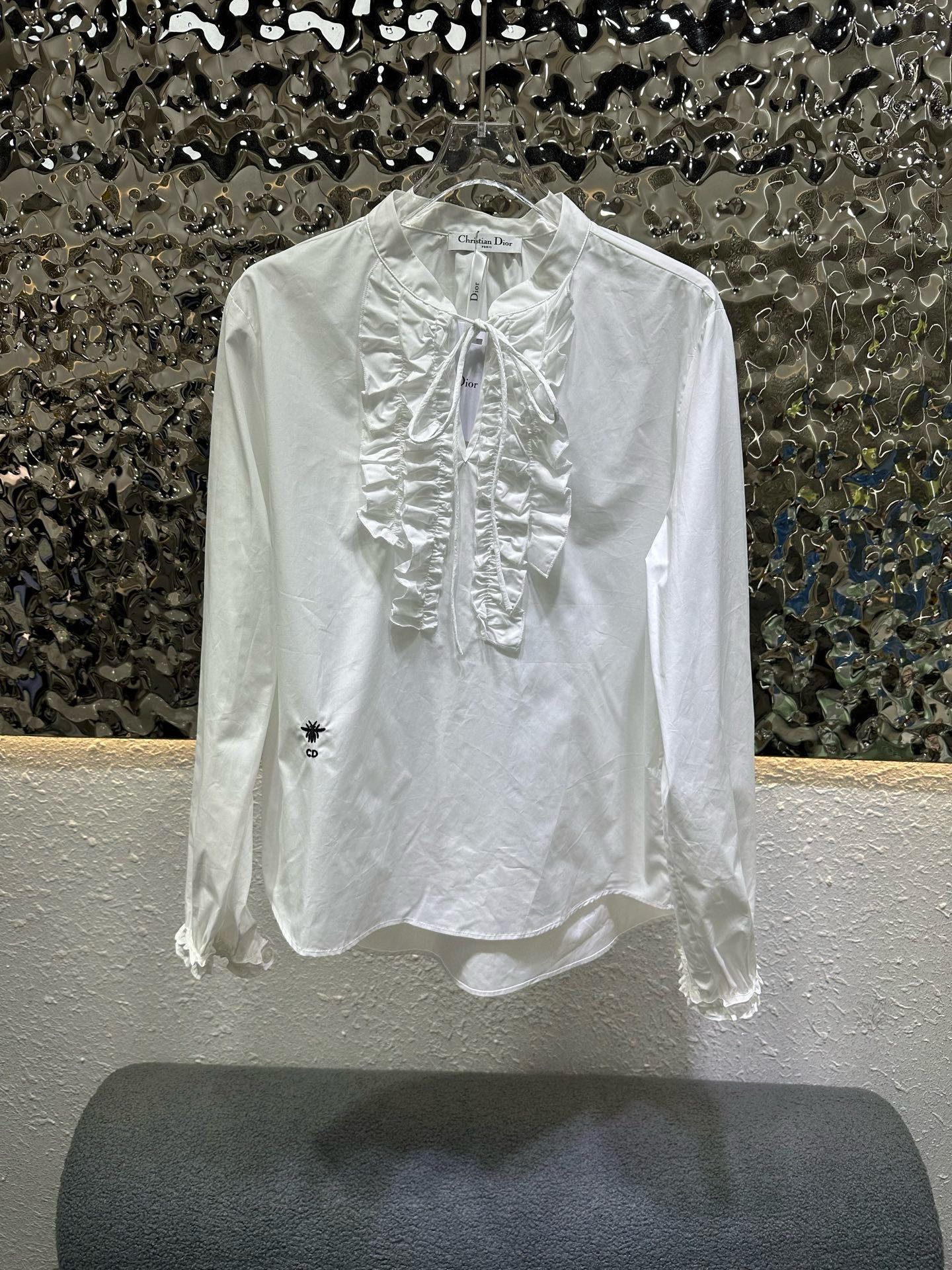 dior millefiori ruffled neckline blouse