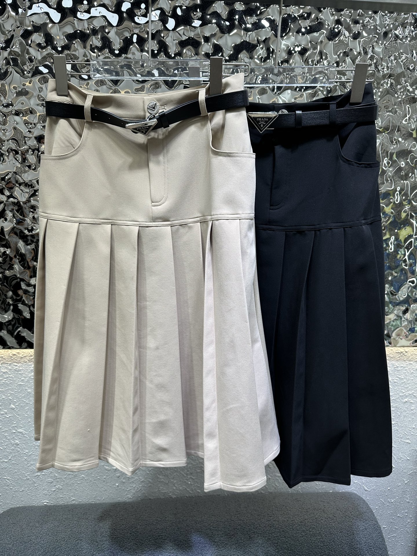 Prada Black Cropped Blazer and Pleated Skirt Set