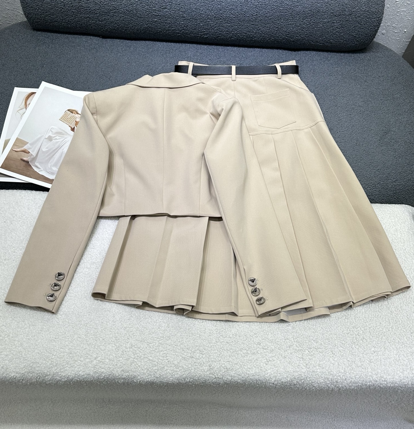 Prada Black Cropped Blazer and Pleated Skirt Set