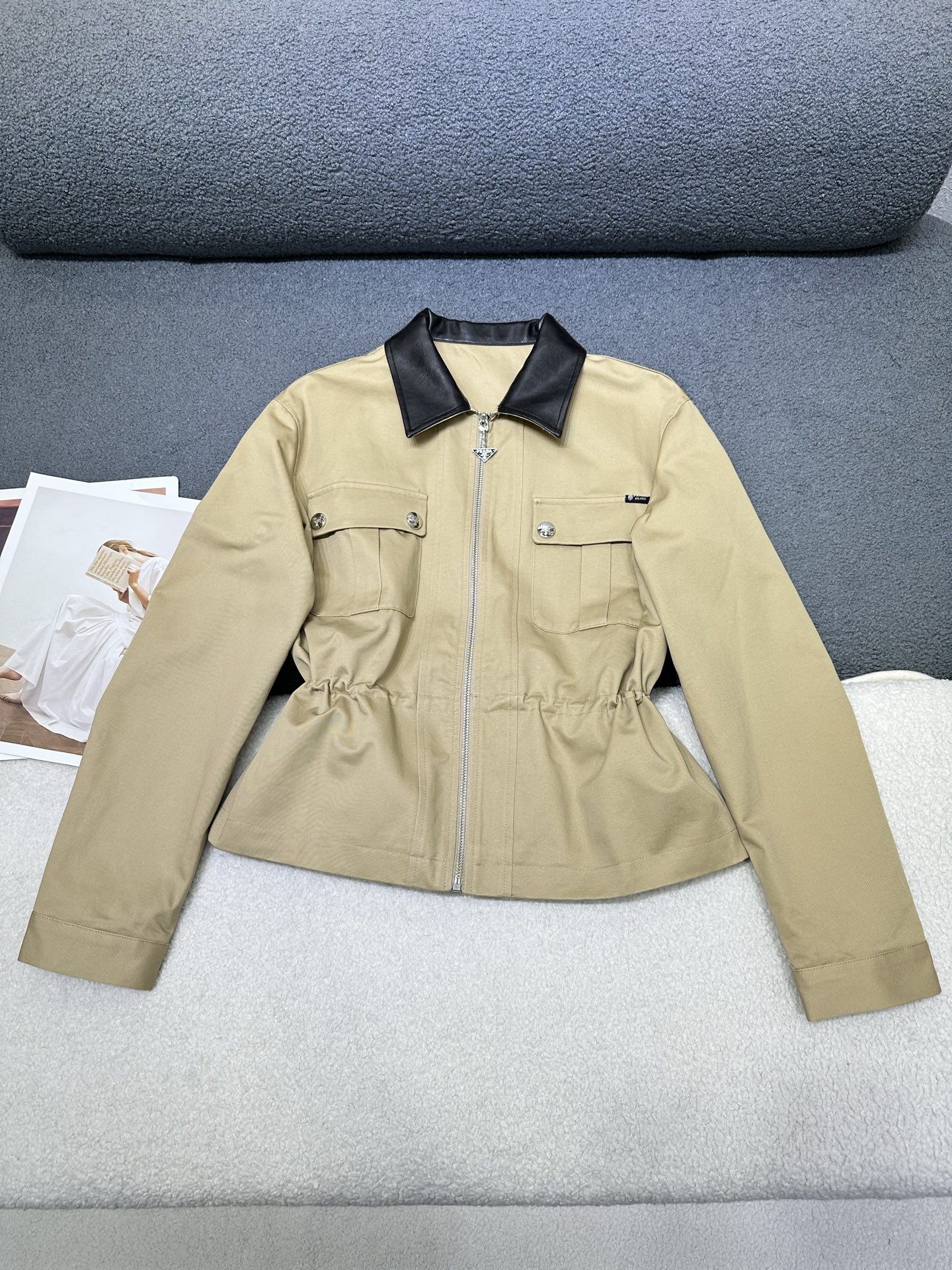 Prada Beige Contrast Collar Utility Jacket