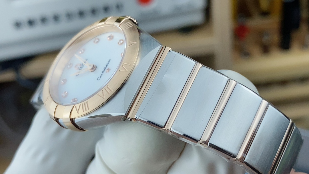 Omega 27mm贝母面间玫瑰金女星座