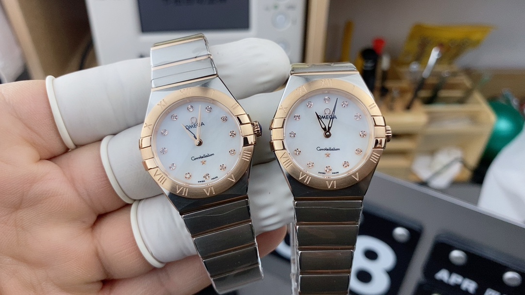 Omega 27mm贝母面间玫瑰金女星座