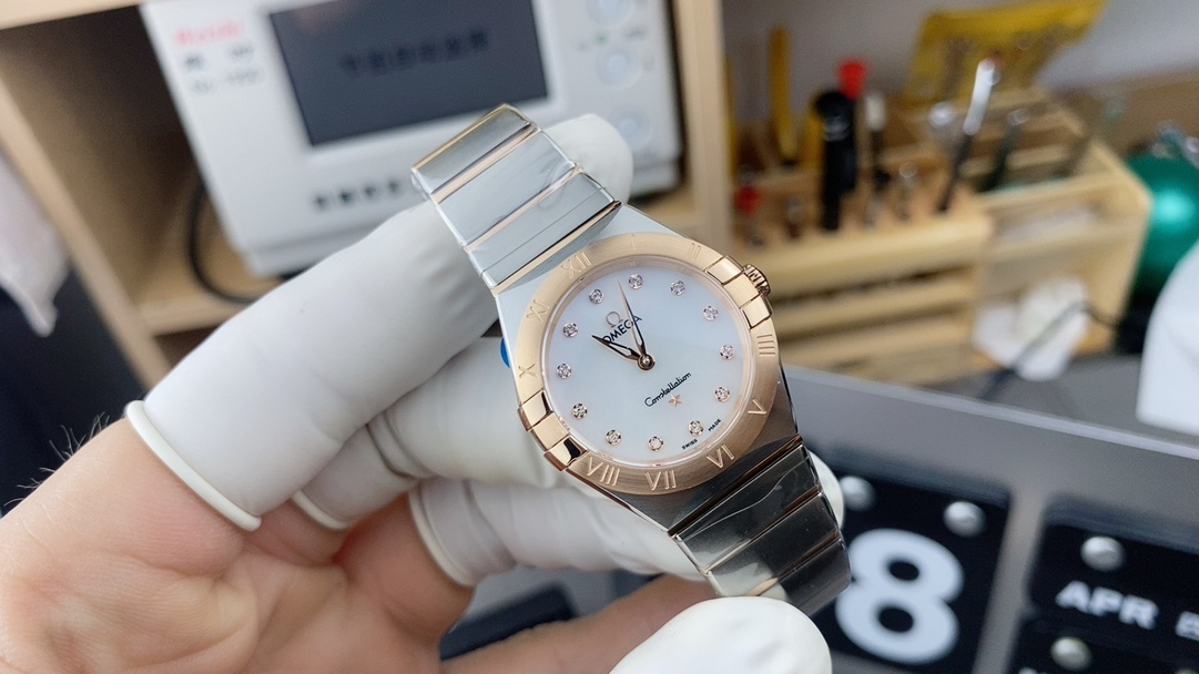 Omega 27mm贝母面间玫瑰金女星座