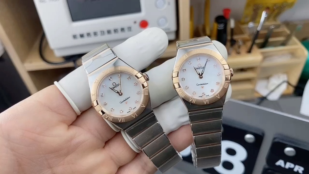 Omega 27mm贝母面间玫瑰金女星座