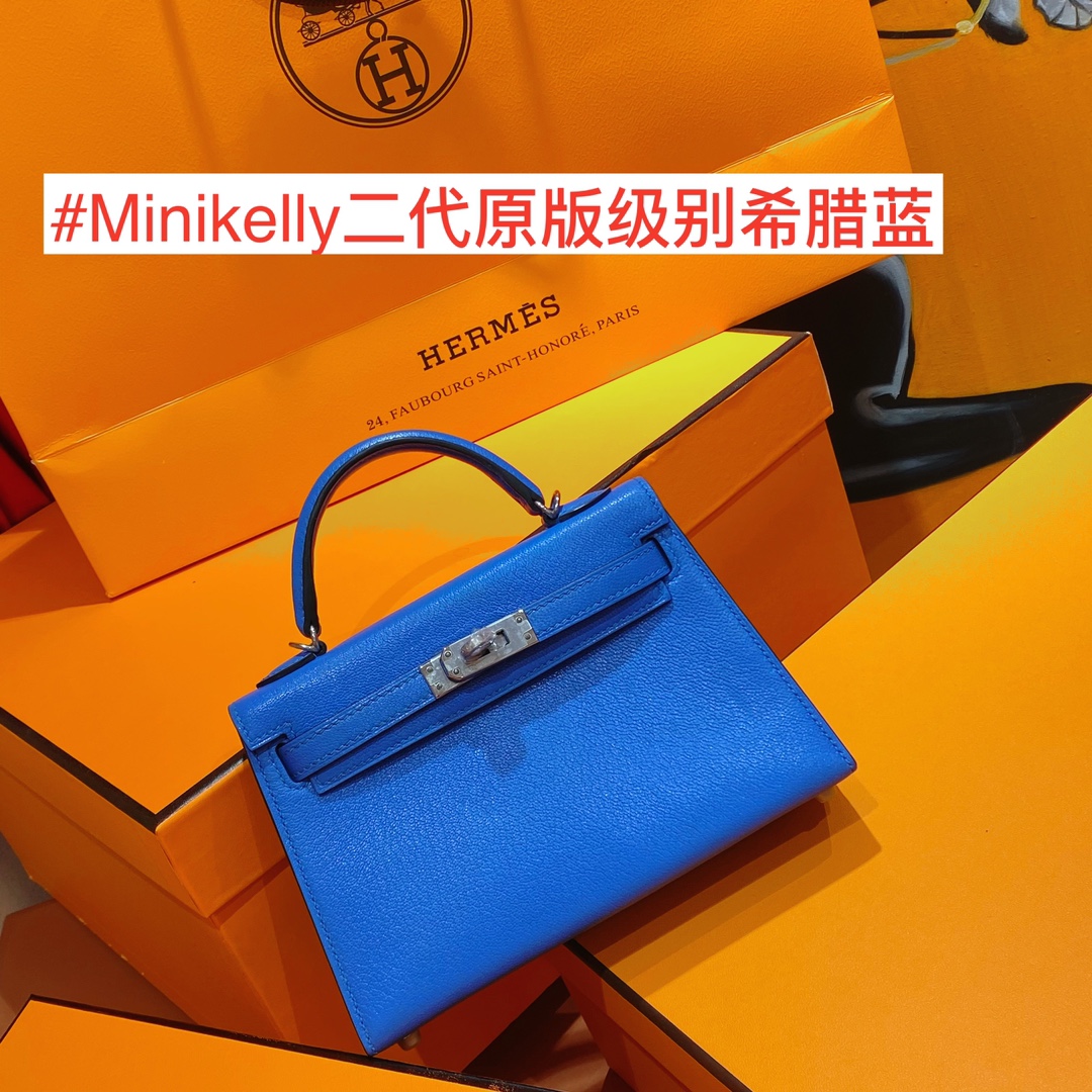 هيرميس Hermes Kelly حقيبة حقيبة يد حقيبة الكتف &حقيبة كروس بودي بلو الأجهزة الفضية مینی