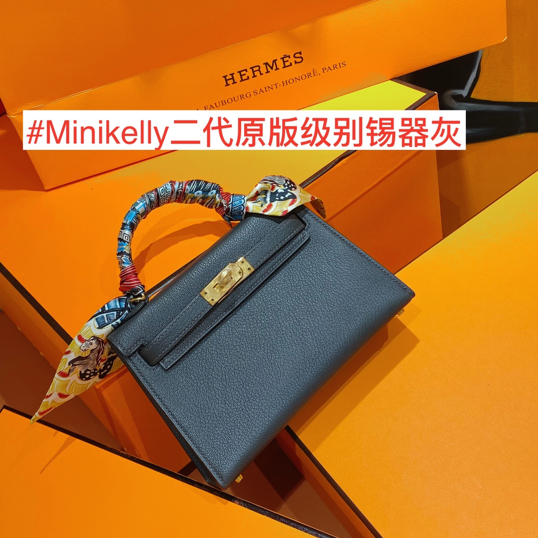 هيرميس Hermes Kelly حقيبة حقيبة يد حقيبة الكتف &حقيبة كروس بودي مصمم جديد نسخة طبق الأصل
 غراي القصدير رمادي الذهب الأجهزة مینی