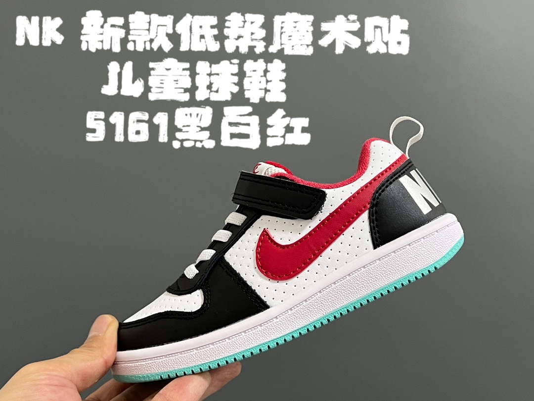 图片[2]-NK 新款低帮魔术贴儿童球鞋 尺码：24-35码 COURT 经典款式设计，时髦又百搭🆒 优质头层皮料拼接，质感满满💯 耐磨防滑大底，脚感超赞👍🏻-选品中心