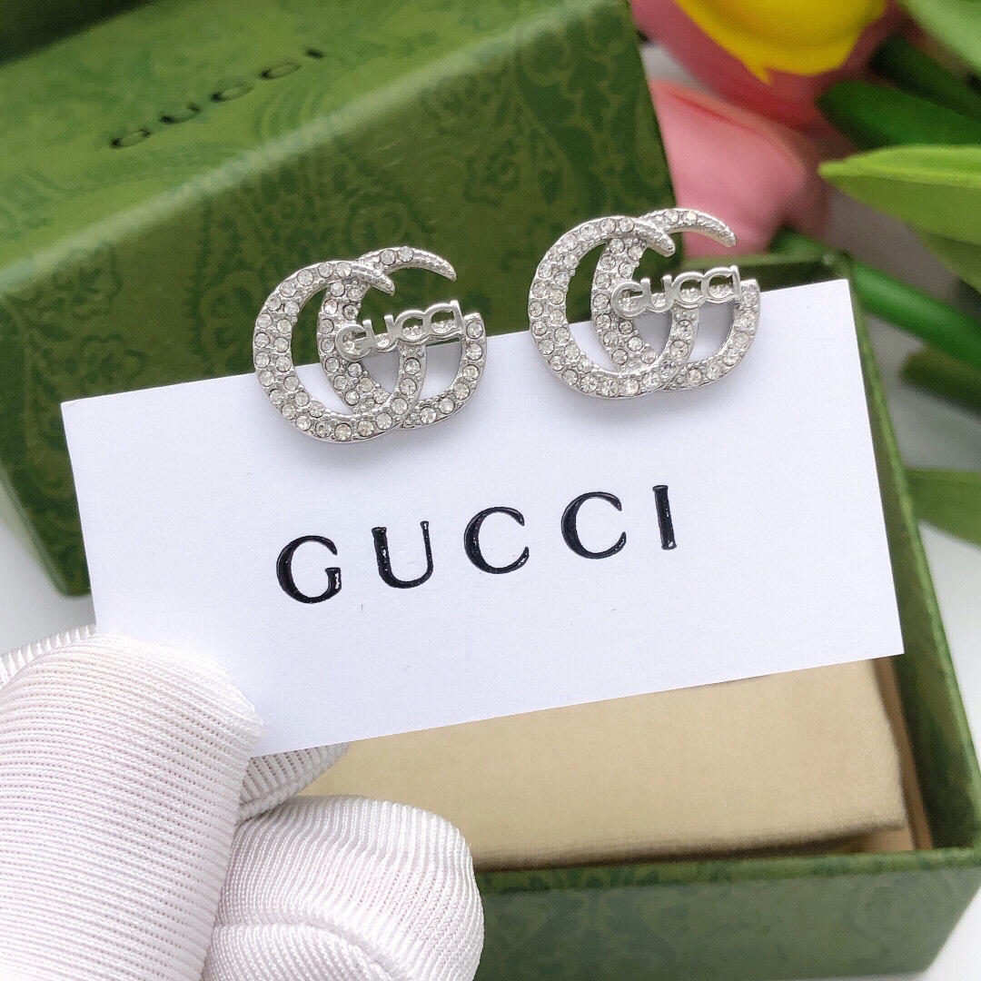 NO:105339,Number GED0064 Gucci double G diamond-inlaid silver earrings earrings earrings design Original single creation Top luxury, jewelry boutique, gucci, earrings19860909编号GED0064 Gucci双 G镶钻银色耳钉耳环耳圈设计 原单打造 顶级奢华,饰品精品,gucci,earrings,Jewelry