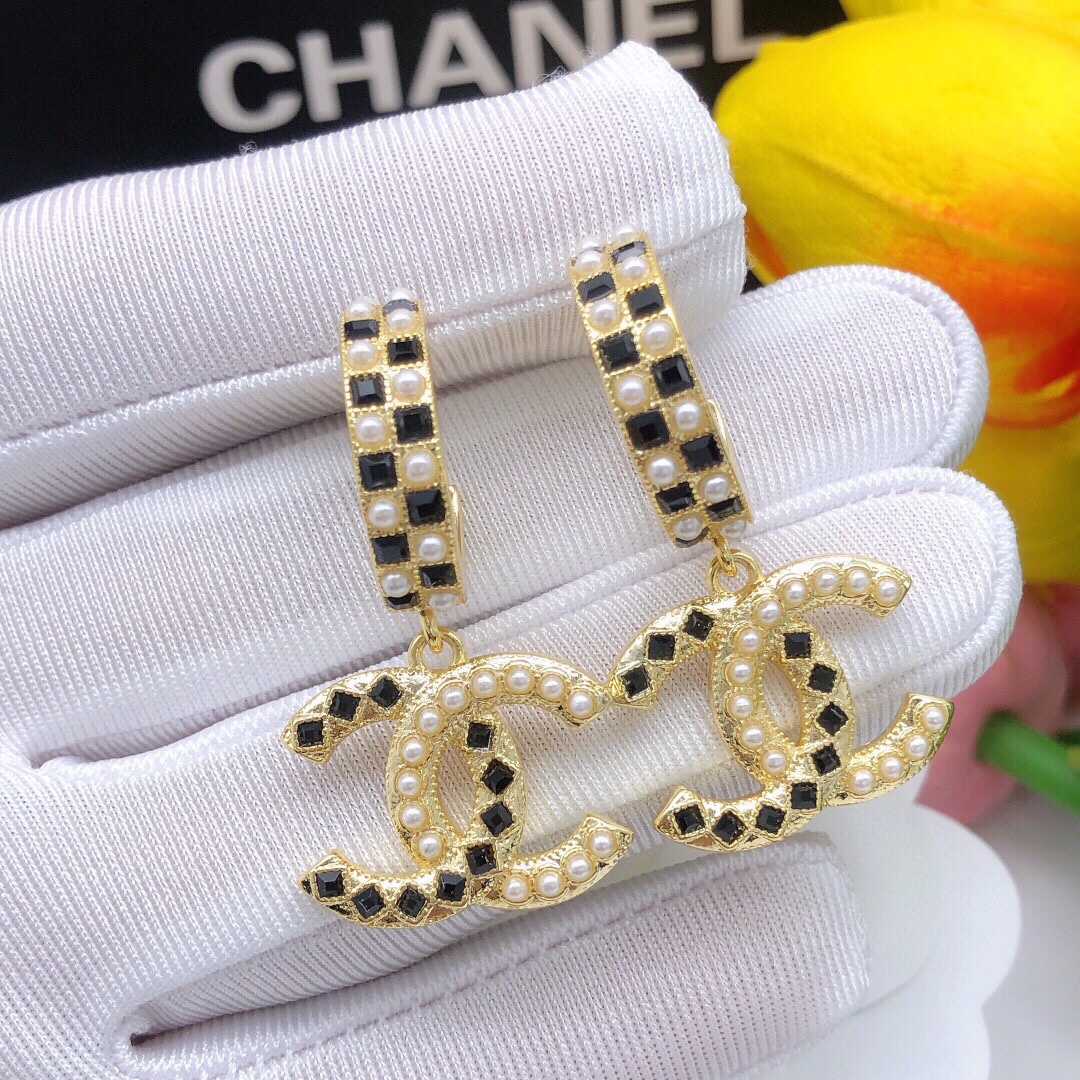 Chanel Joalheria Brinco Preto Ouro Amarelo