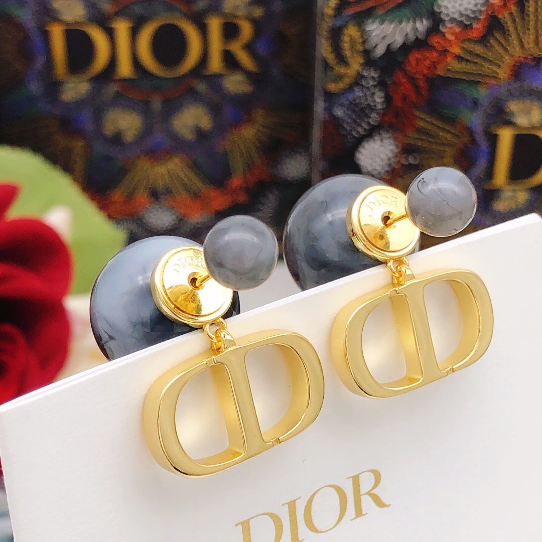 Dior Joyas Pendiente Gris Amarillo Latón