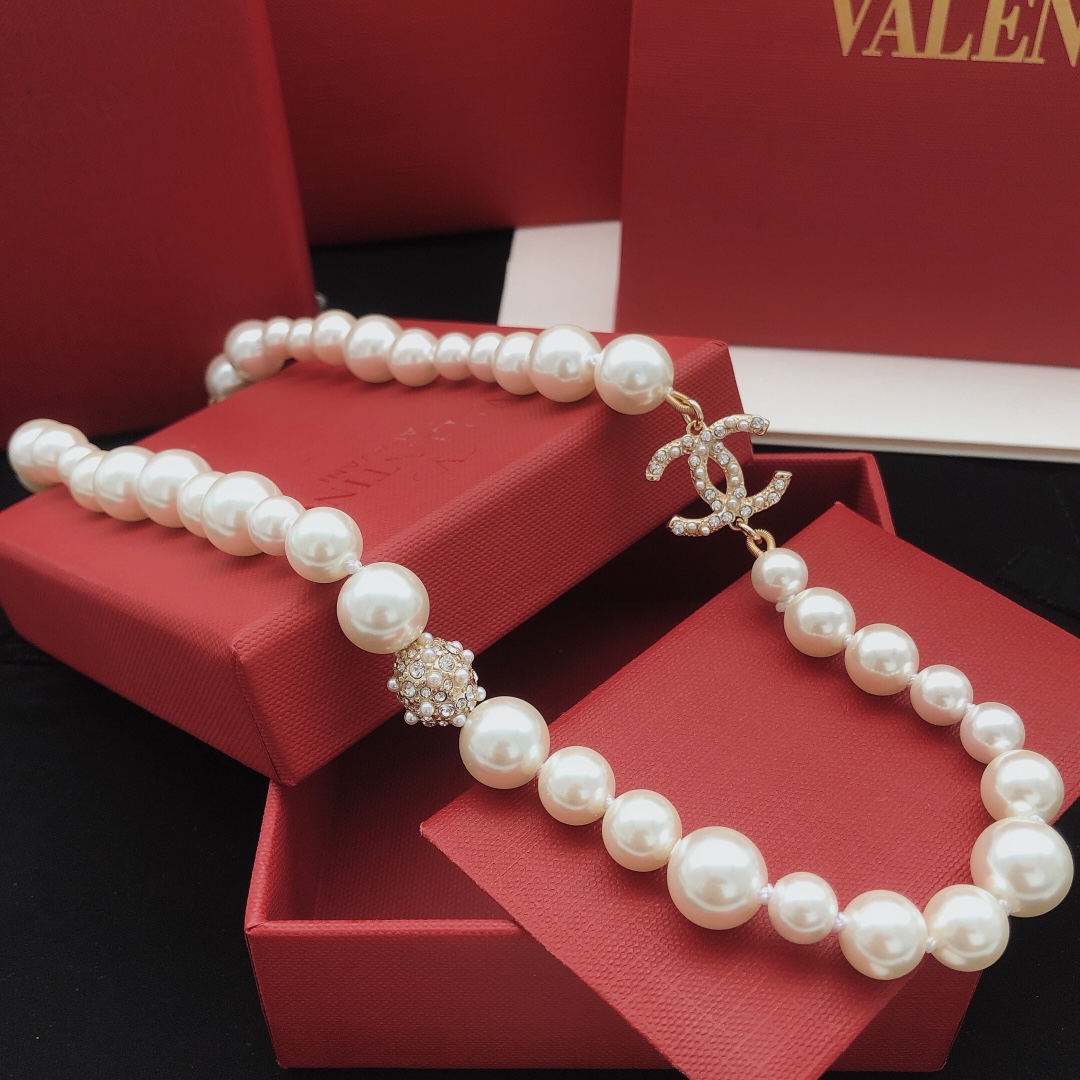 Número XXL0313 【ch*nel último modelo 🆕🆕 collar de perlas redondas con cuentas de arroz】 consistente con material de l…