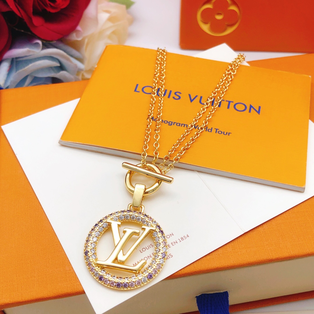 NO:107274,Number LXL0083 [Lv* latest round diamond necklace] consistent ZP brass material, jewelry quality, louis vuitton, necklace19860909编号LXL0083【Lv*最新款圆形彩钻项链】一致ZP黄铜材质,饰品精品,louis vuitton,necklace,Jewelry