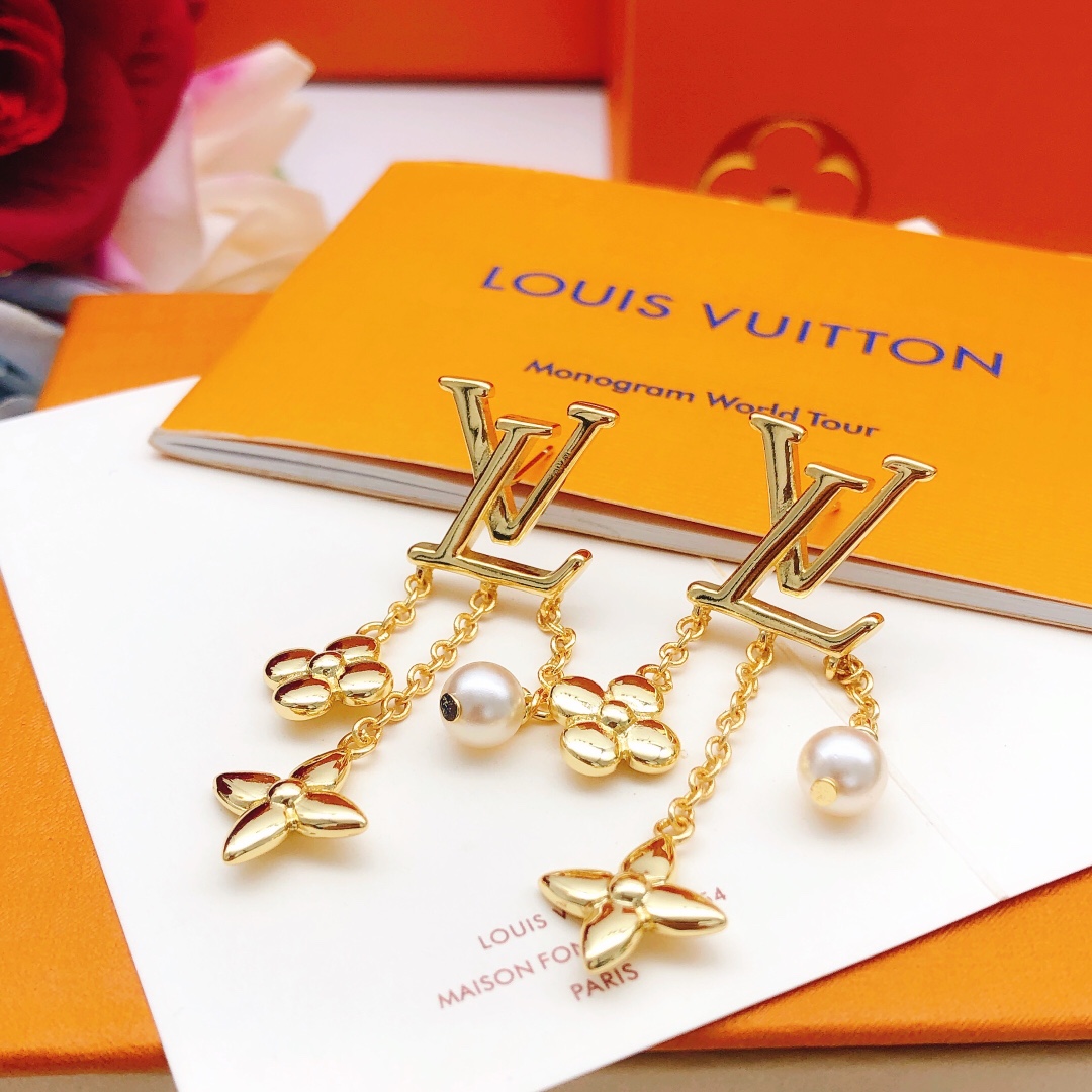 Louis Vuitton Sieraden Oorbellen Geel Messing