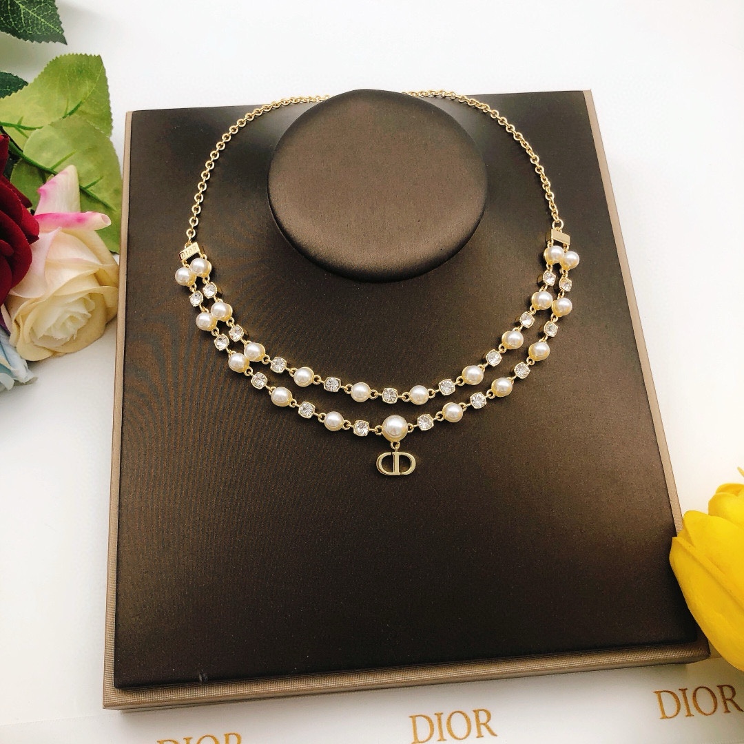 NO:104901,Number DXL0043 [dio* latest double-layer pearl necklace] consistent ZP brass material, jewelry quality, dior, necklace19860909编号DXL0043【dio*最新款双层珍珠项链】一致ZP黄铜材质,饰品精品,dior,necklace,Jewelry