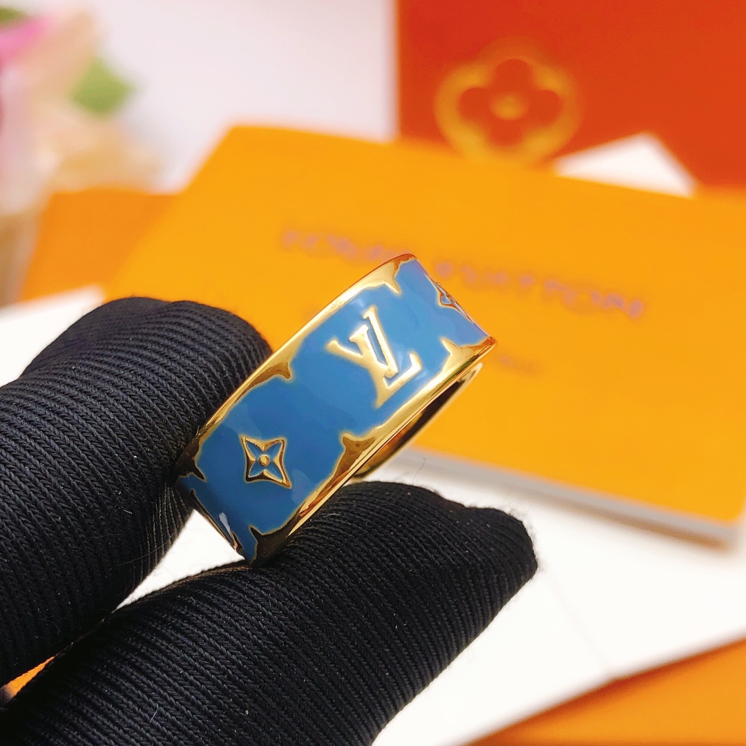 编号LJZ0033
 【Lv*最新款🆕🆕蓝色滴油戒指】一致专柜🆕黄铜材质