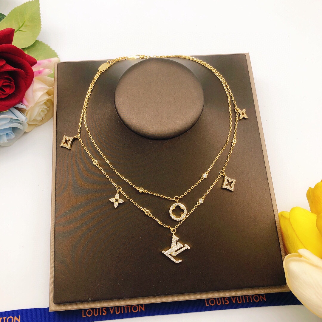 NO:107291,Number LXL0090 [Lv* latest double-layer necklace] consistent ZP brass material, jewelry quality, louis vuitton, necklace19860909编号LXL0090【Lv*最新款双层项链】一致ZP黄铜材质,饰品精品,louis vuitton,necklace,Jewelry