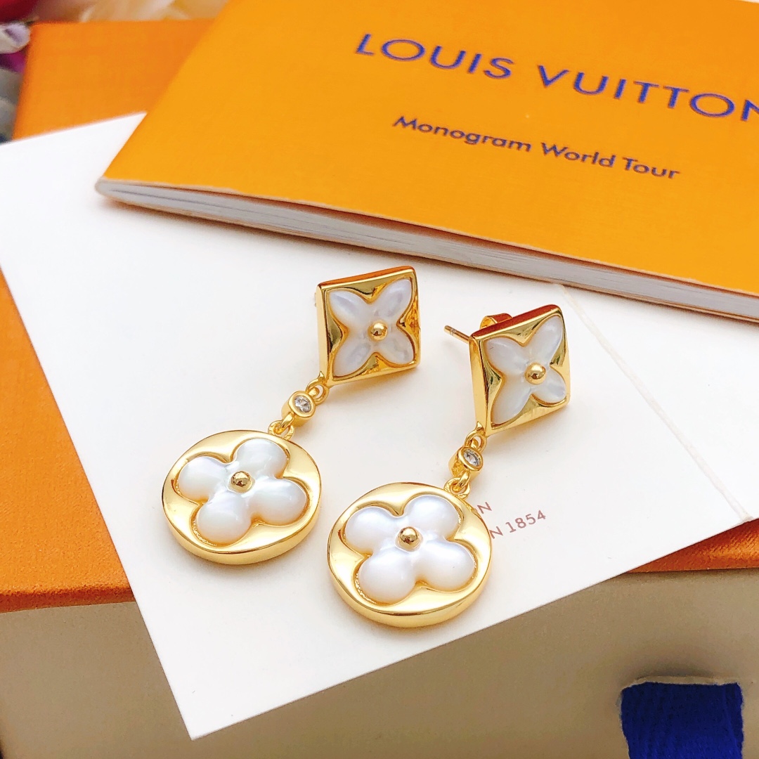 Louis Vuitton Sieraden Oorbellen Wit Geel Messing