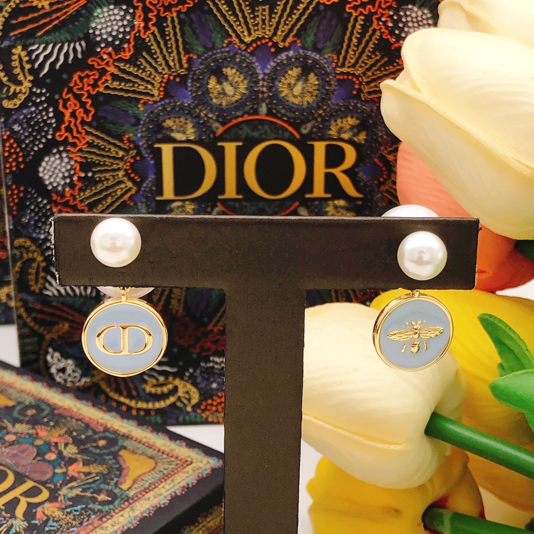 编号DED0246
 【dio*最新款🆕🆕大小珍珠圆形滴油蓝色】一致专柜🆕黄铜材质