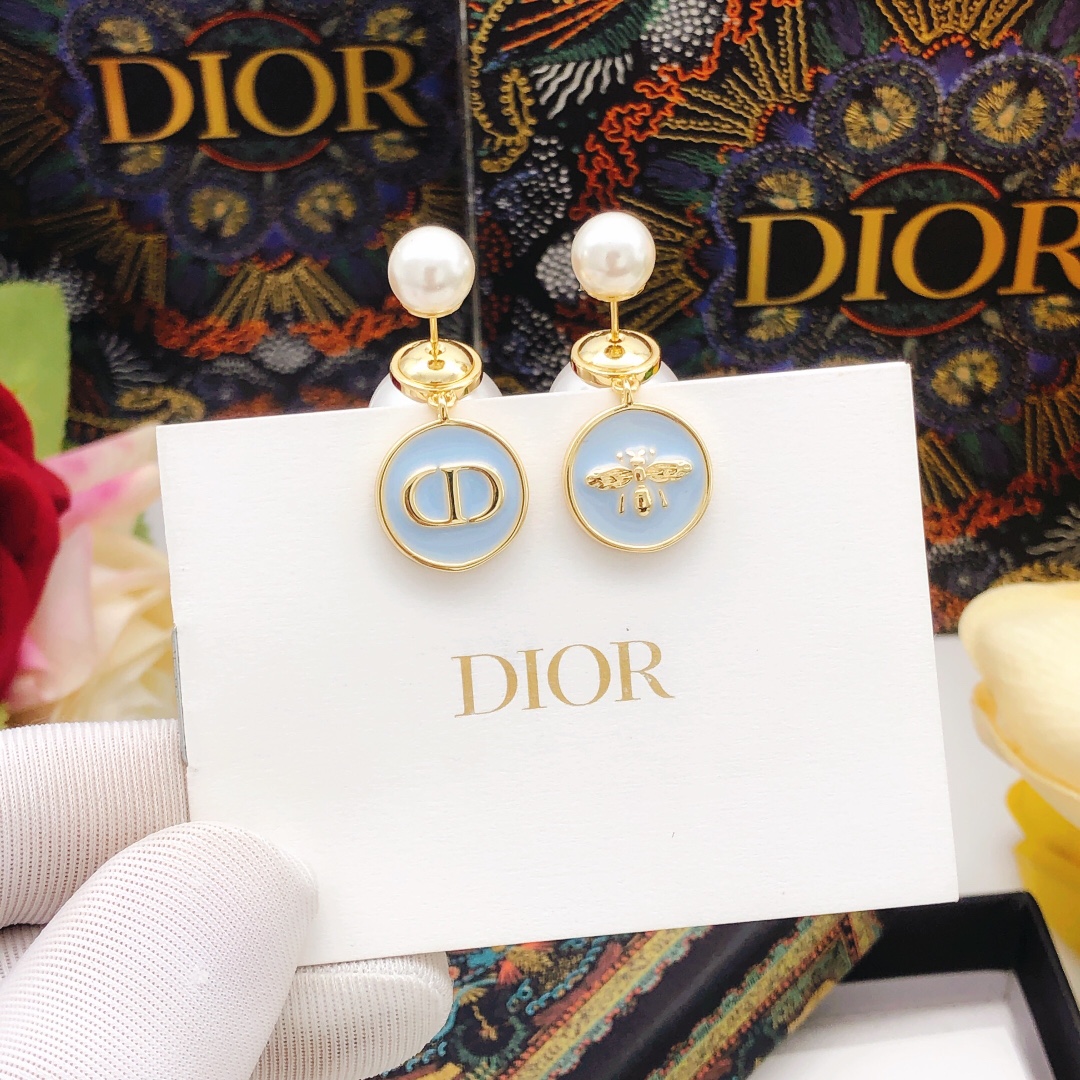 编号DED0246
 【dio*最新款🆕🆕大小珍珠圆形滴油蓝色】一致专柜🆕黄铜材质