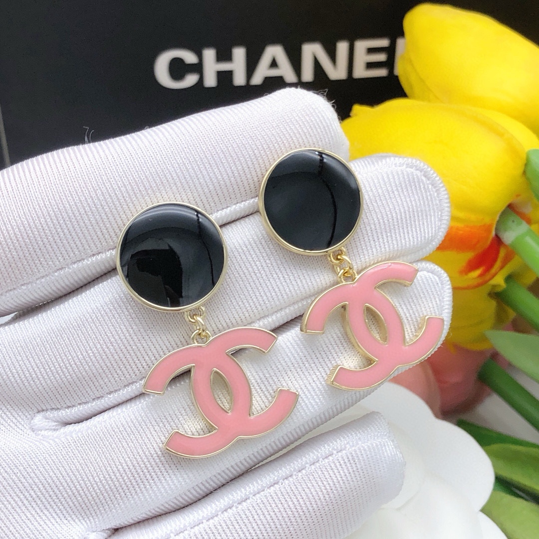 Серьги розовый чёрный Double C XED0453