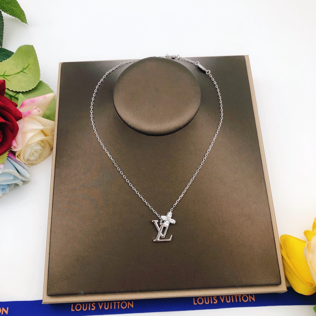 Louis Vuitton Silver-Tone Marquise Crystal Monogram Flower Necklace - Comprehensive 6