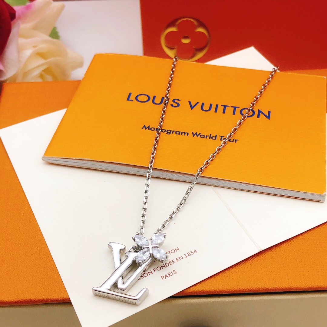 Louis Vuitton Silver-Tone Marquise Crystal Monogram Flower Necklace - Comprehensive