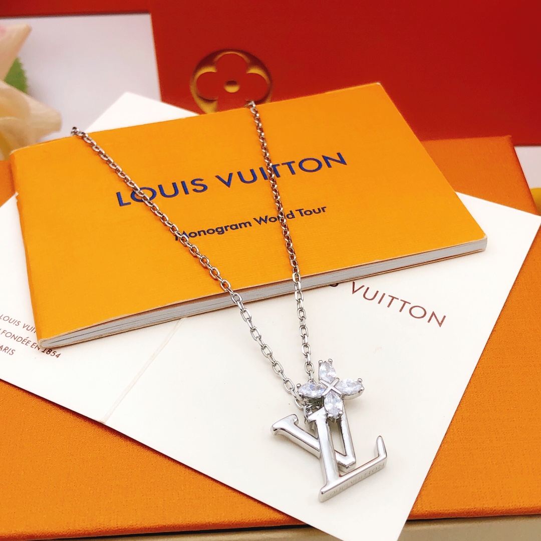 Louis Vuitton Silver-Tone Marquise Crystal Monogram Flower Necklace - Comprehensive 2