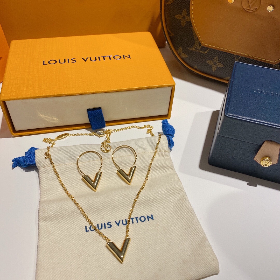 Número LED0091 pendientes, número LXL0009 collar Lou!s Vuitton Louis Vuitton joyería con letra V, alta costura