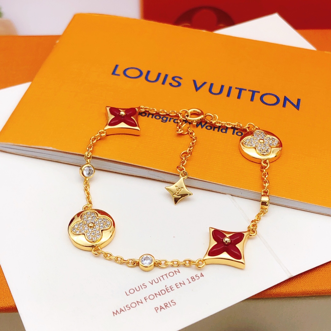 NO:107255,Number LSL0146 [Lv* latest gold red fritillary bracelet] consistent ZP brass material, jewelry quality, louis vuitton, bracelet19860909编号LSL0146【Lv*最新款金色红贝母手链】一致ZP黄铜材质,饰品精品,louis vuitton,bracelet,Jewelry
