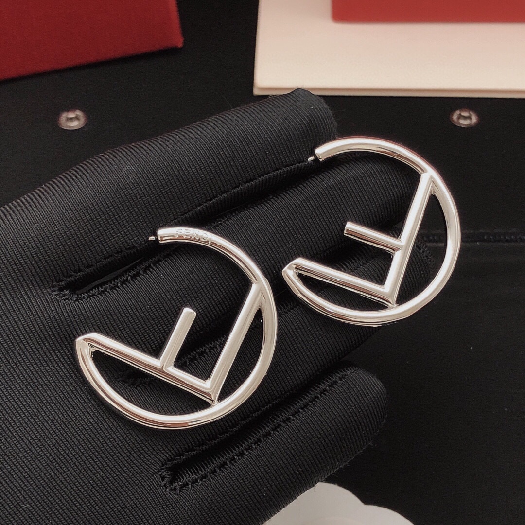 Fendi F is Fendi Hoop Earrings earrings silver-toned metal no accent stones 4cm diameter