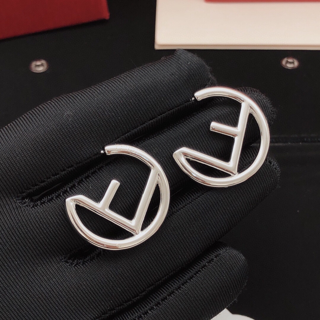 Fendi F is Fendi Logo Hoop earrings silver-toned metal no gemstones 3cm diameter