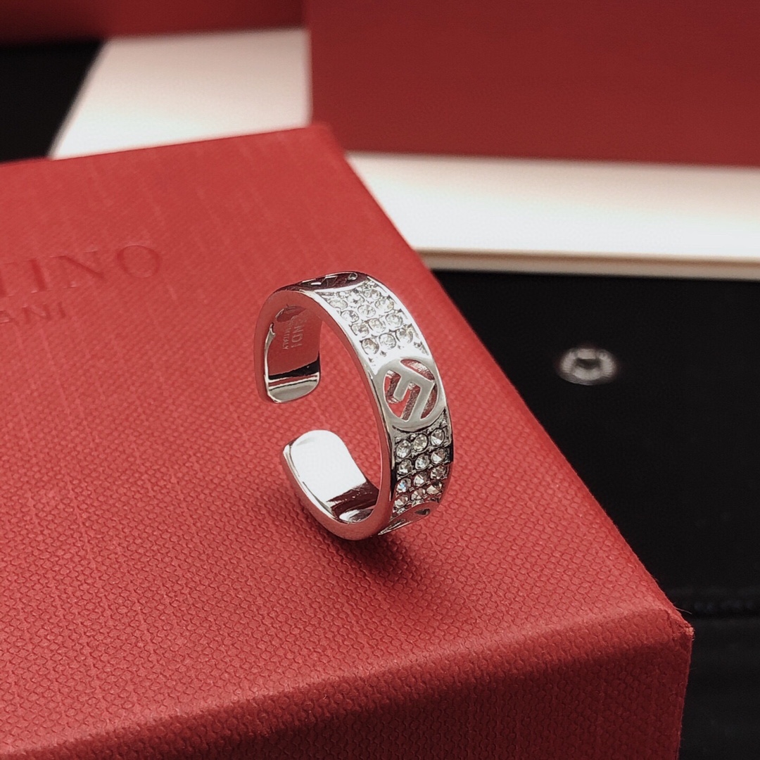 Fendi F is Fendi Crystal Open Ring ring silver-tone metal with clear crystal accents adjustable open band