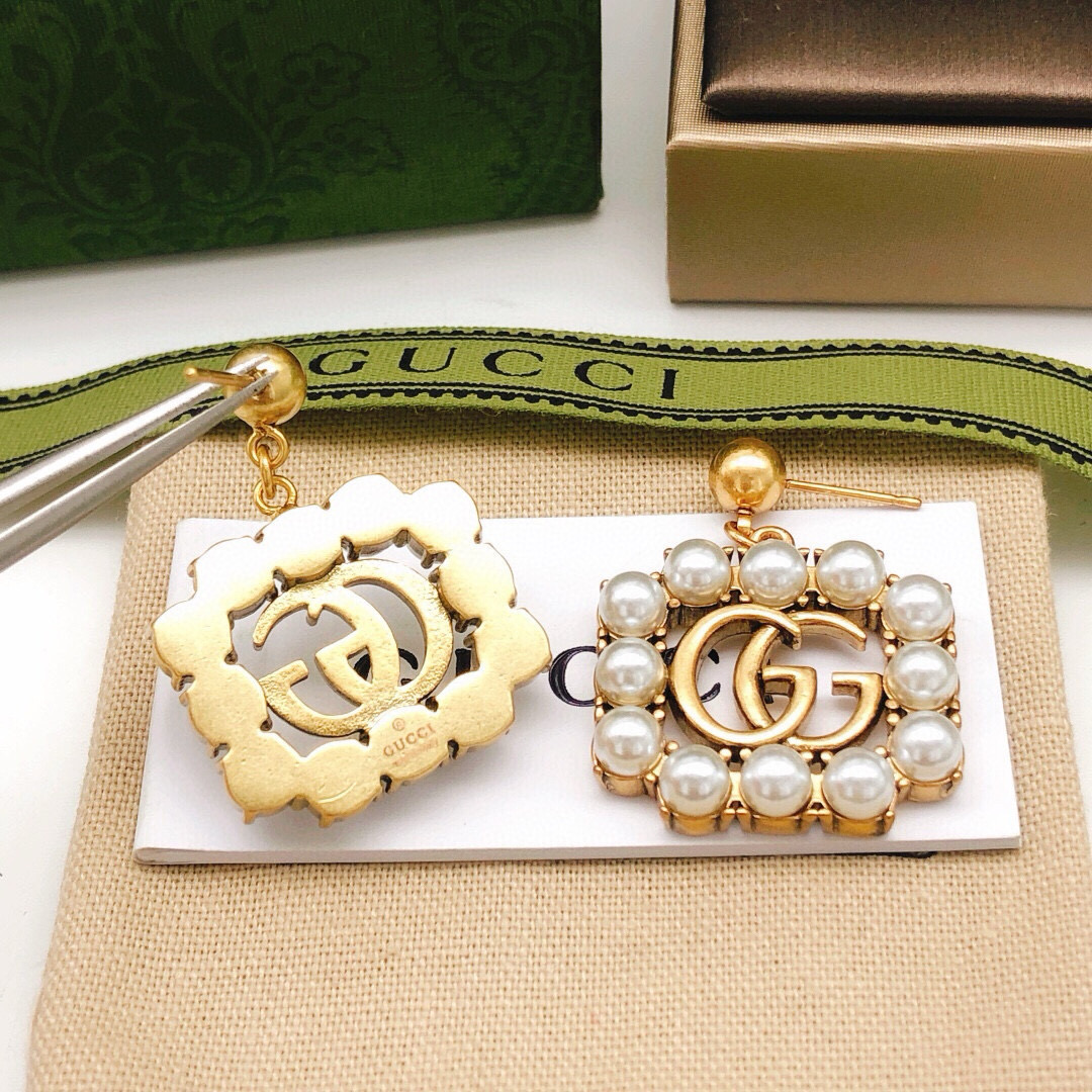 Gucci gucci古驰流苏方块耳钉米珠