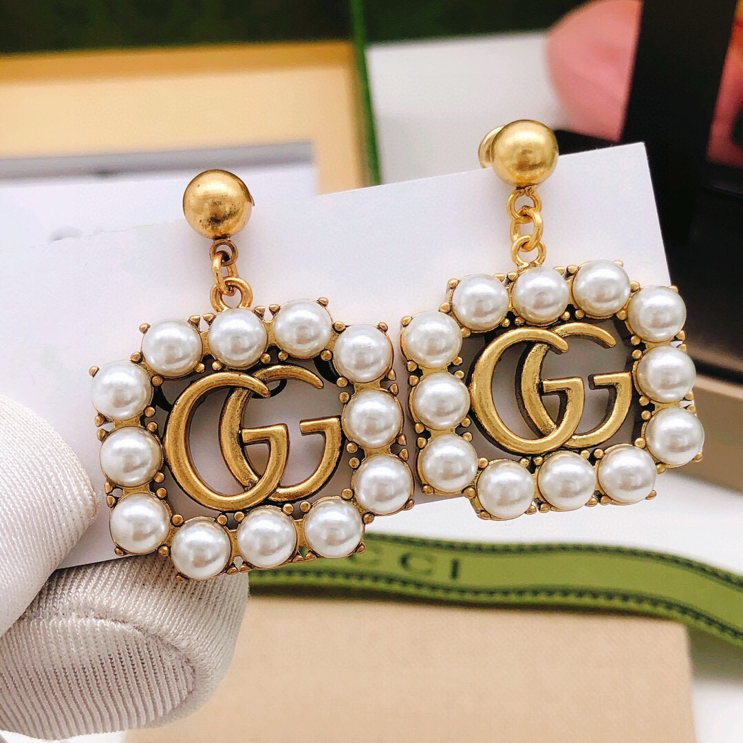 Gucci gucci古驰流苏方块耳钉米珠