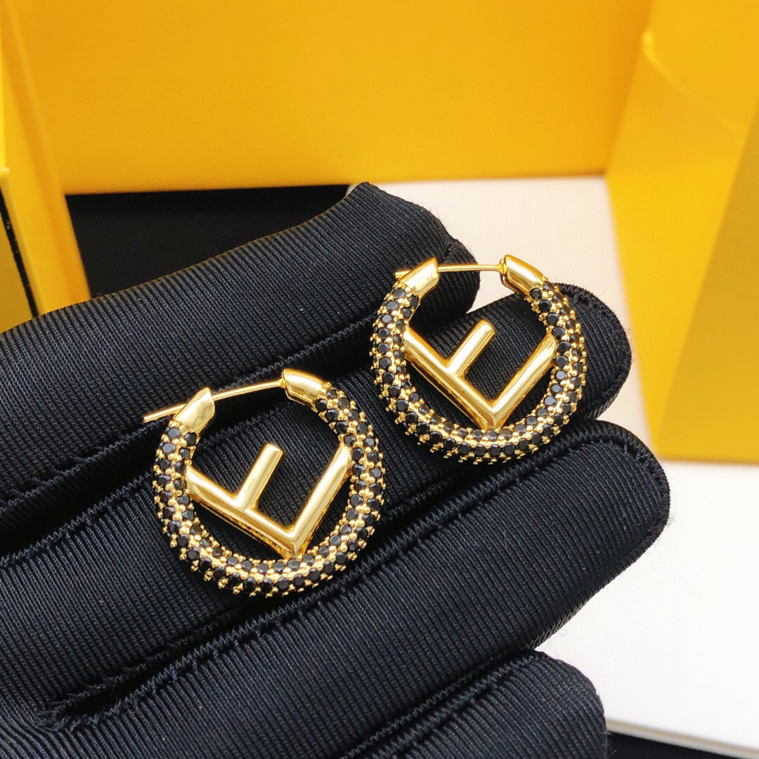 N.º FDED0033 Pendientes Fendi de gancho redondos con diamantes negros