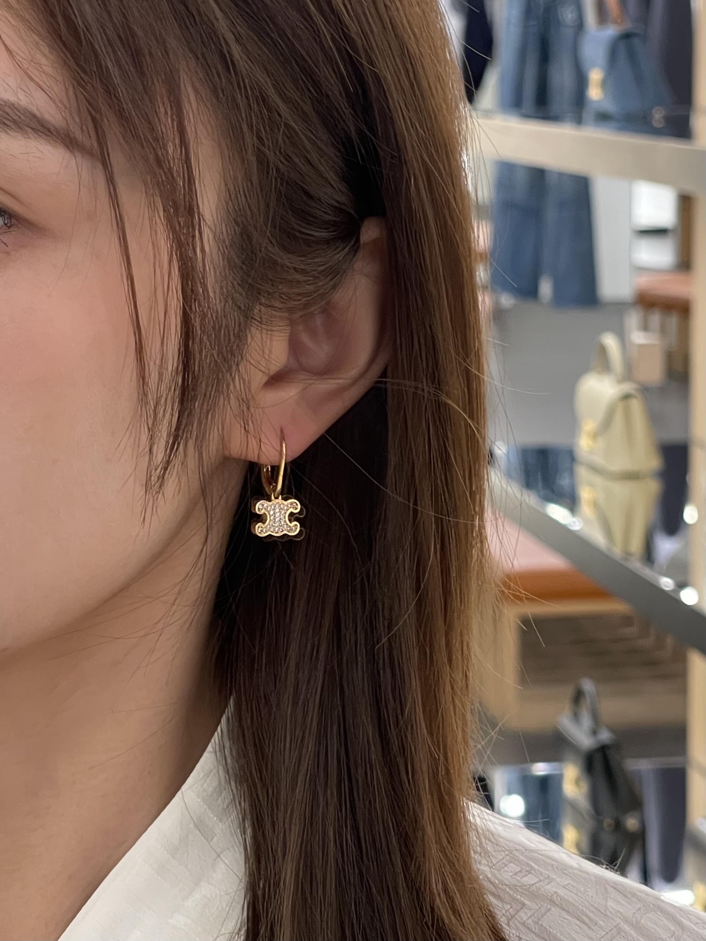 Celine Triomphe Crystal Drop Earrings earrings Silver-toned gold-toned metal with clear crystal pave 1 5cm drop length