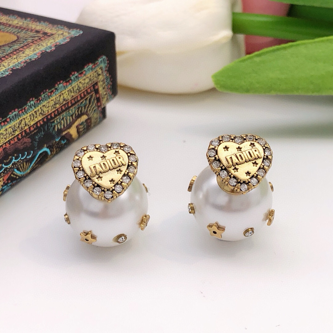 Dior 迪奥 新品 爱心 JADIOR星星镶钻爱心耳钉 高端品质 1:1开模
