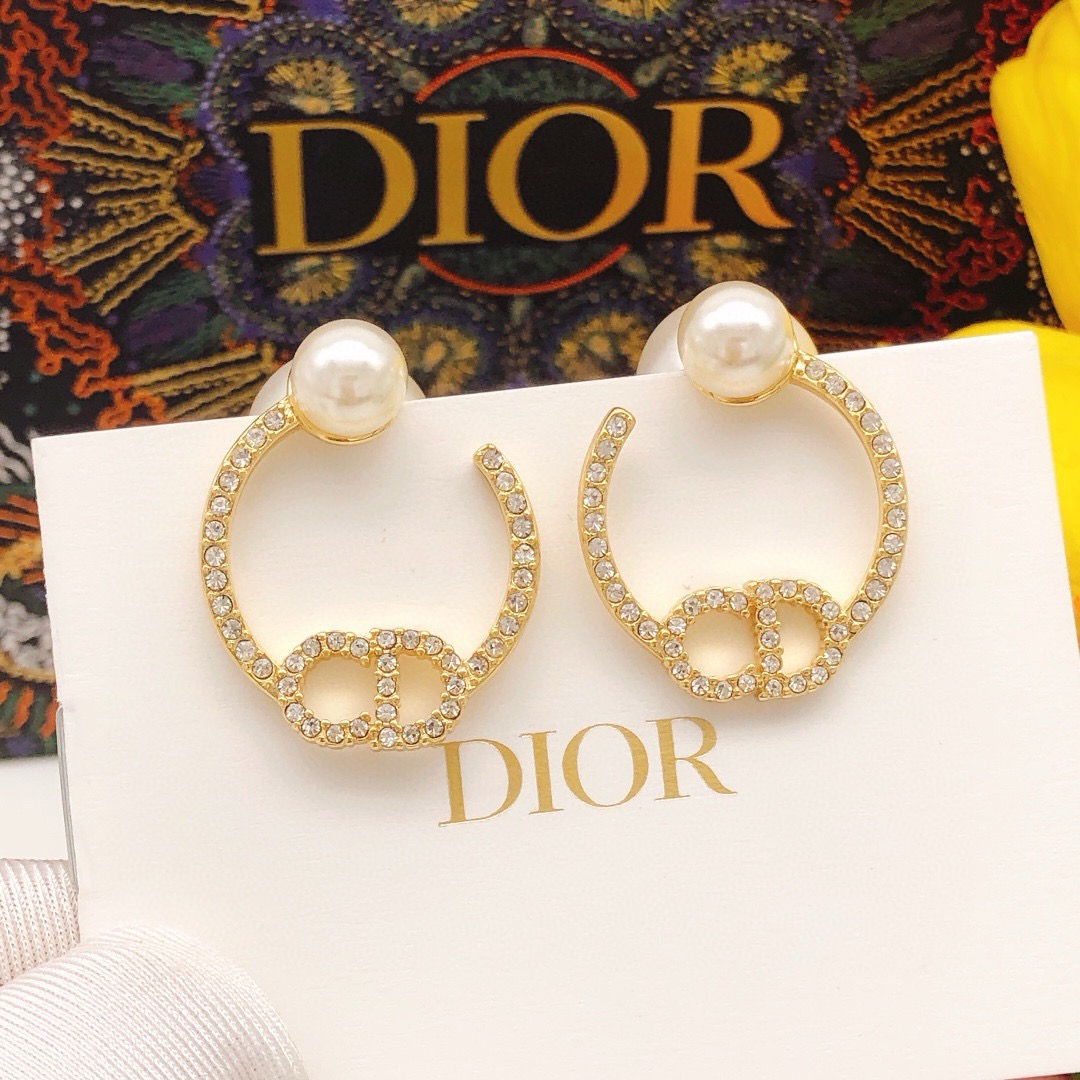N.º DED0287 con CD ❤🎁Dior ☀Nuevo modelo de Dior DIOR para primavera e invierno 2021, pendientes de perlas y luna con C…