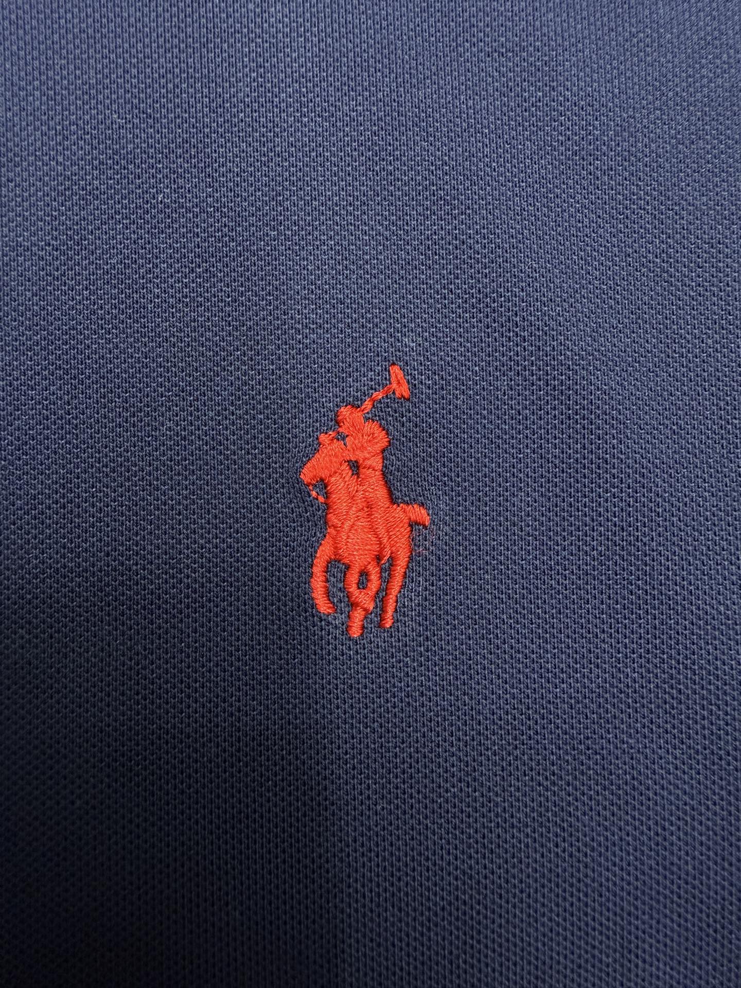 拉夫劳伦刺绣款 纯色棉质polo衫 藏蓝